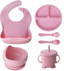 Набор из 6 силиконовых детских тарелок - розовый цена и информация | Детская посуда, контейнеры для молока и еды | pigu.lt