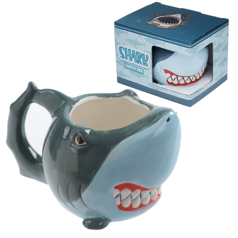Keraminis 3D puodelis su ryklio forma, mėlynas kaina ir informacija | Originalūs puodeliai | pigu.lt