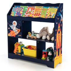 Подставка для хранения игрушек с полкой для книг Costway, 93x30x100 см, синяя цена и информация | Шкафчики в детскую | pigu.lt