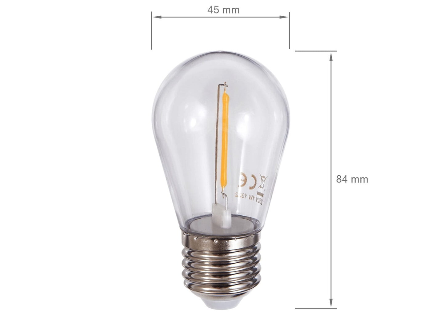 LED lemputė E27 1W Filament - šiltai balta (2700K) 5vnt. kaina ir informacija | Elektros lemputės | pigu.lt