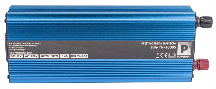 Inverteris, srovės keitiklis Powermat PM-PN-1800S, 12V 900W/1800W kaina ir informacija | Įtampos keitikliai | pigu.lt