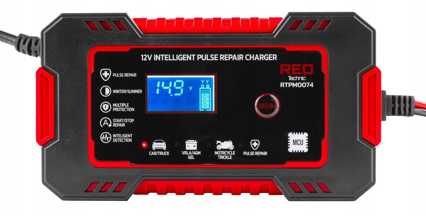 Mikroprocesorinis akumuliatoriaus įkroviklis Red Technic RTPM0074, 12V kaina ir informacija | Akumuliatorių krovikliai | pigu.lt