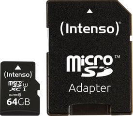 Intenso micro SD 64 ГБ CL10 цена и информация | Карты памяти для телефонов | pigu.lt