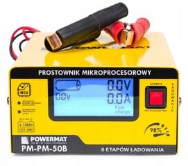 Mikroprocesorinis akumuliatoriaus įkroviklis Powermat PM-PM-50B, 12V/24V, 10A, LCD kaina ir informacija | Akumuliatorių krovikliai | pigu.lt