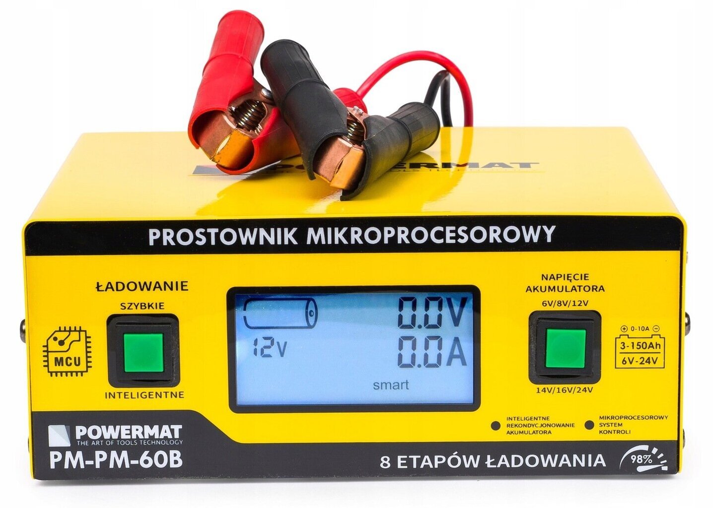 Mikroprocesorinis akumuliatoriaus įkroviklis Powermat PM-PM-60B, 6V/8V/12V/14V/16V/24V, 10A, LCD цена и информация | Akumuliatorių krovikliai | pigu.lt