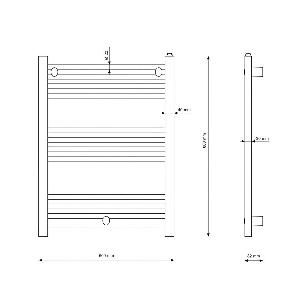 Vonios kambario radiatorius kopėčių formos radiatorius Puerto juodas 80/60 cm kaina ir informacija | Gyvatukai, vonios radiatoriai | pigu.lt