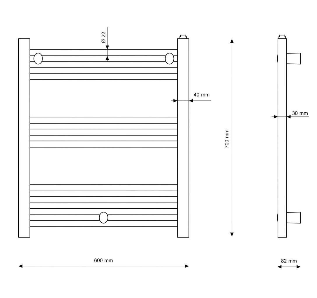 Vonios kambario radiatorius kopėčių formos radiatorius Puerto 60/70 cm juodas цена и информация | Gyvatukai, vonios radiatoriai | pigu.lt