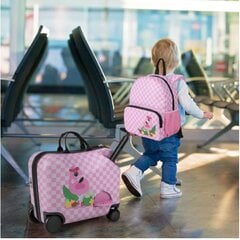 Детский чемодан-2 предмета + рюкзак Costway, фламинго цена и информация | Чемоданы, дорожные сумки  | pigu.lt