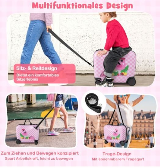 Vaikiškas lagaminas + kuprinė Costway flamingas kaina ir informacija | Lagaminai, kelioniniai krepšiai | pigu.lt