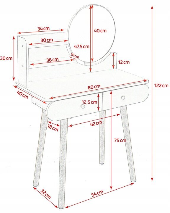 Kosmetinis staliukas, Fluxar home FST010, 122x80cm baltas цена и информация | Kosmetiniai staliukai | pigu.lt