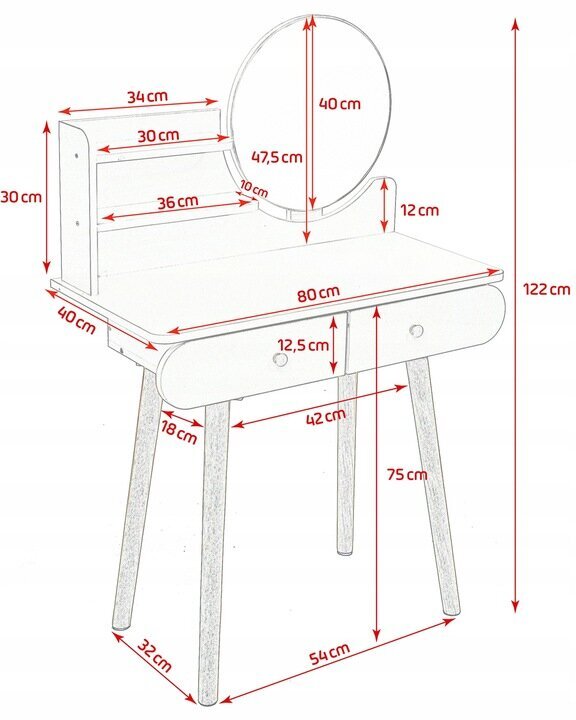 Kosmetinis staliukas, Fluxar home FST010, 122x80cm baltas kaina ir informacija | Kosmetiniai staliukai | pigu.lt