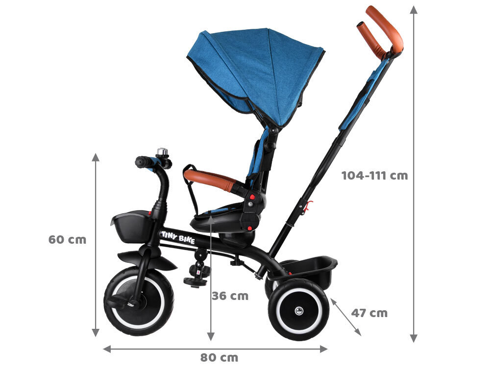 Triratukas su stogeliu 3in1 Tiny Bike, mėlynas цена и информация | Triratukai | pigu.lt