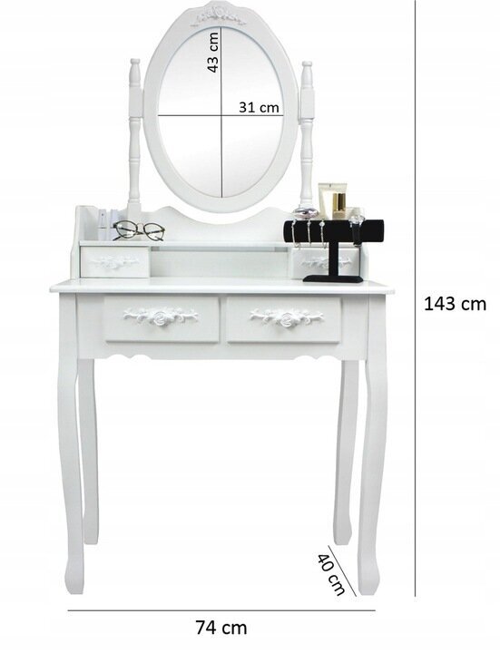 Kosmetinis staliukas Fluxar home FST013, 143x74cm, baltas kaina ir informacija | Kosmetiniai staliukai | pigu.lt