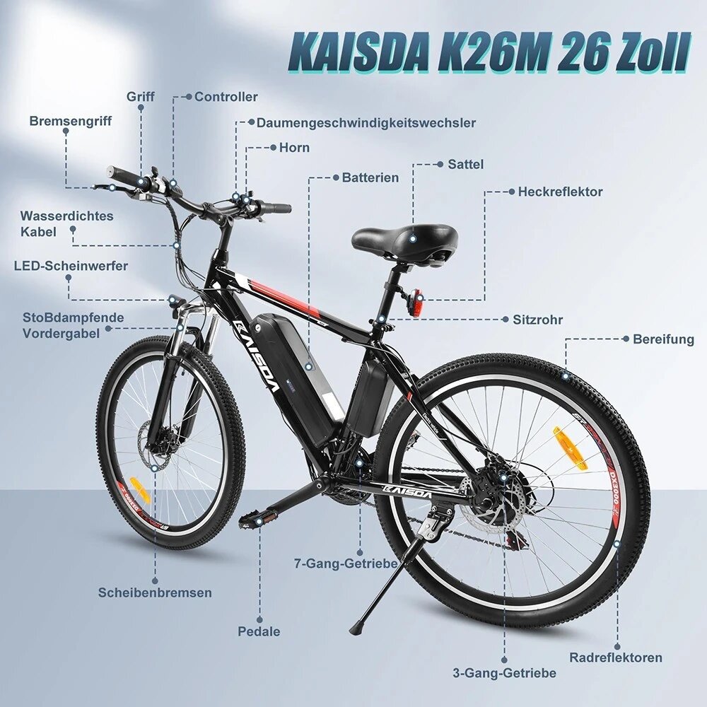 Elektrinis dviratis Kaisda K26M 26", juodas kaina ir informacija | Elektriniai dviračiai | pigu.lt