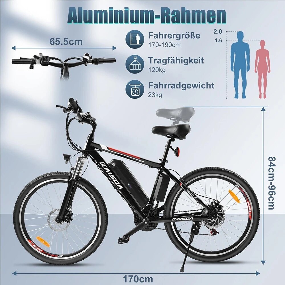 Elektrinis dviratis Kaisda K26M 26", juodas kaina ir informacija | Elektriniai dviračiai | pigu.lt