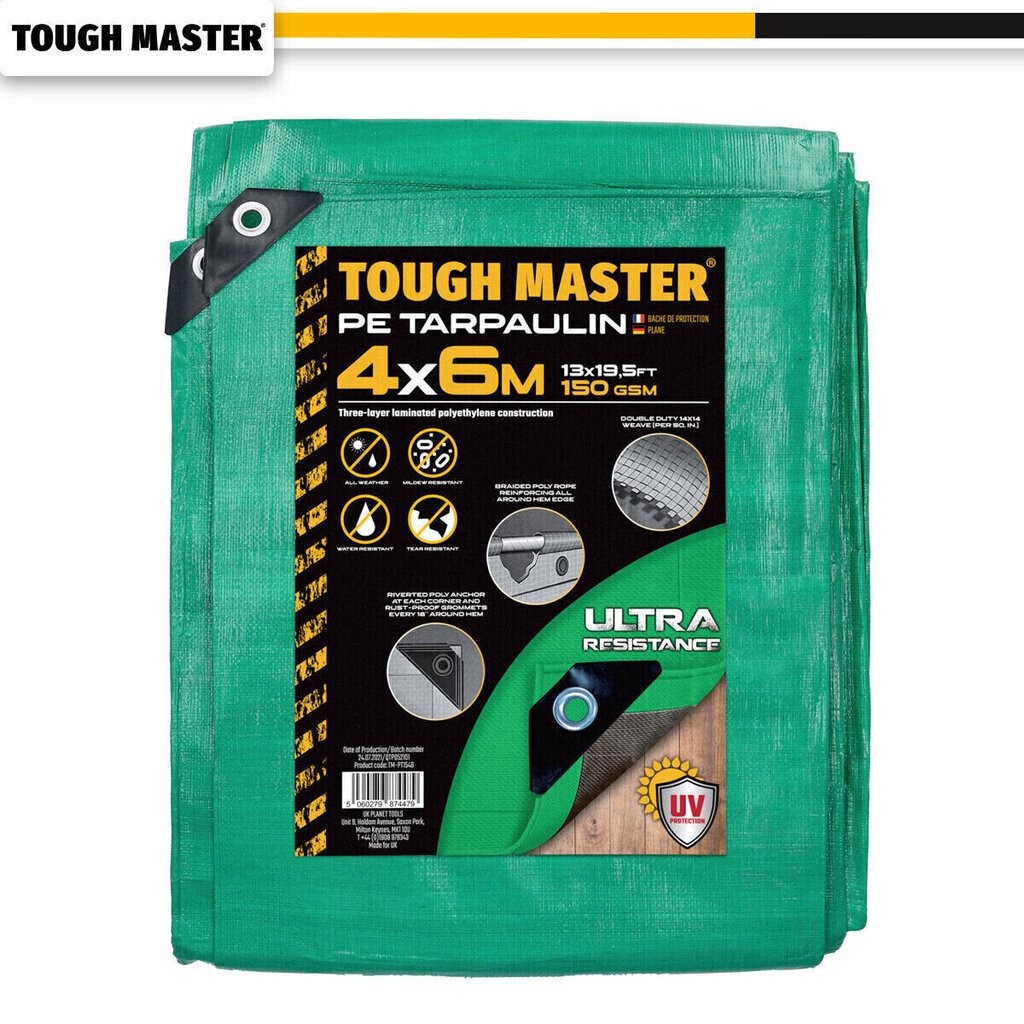 Vandeniui atsparus brezentas/tentas Tough Master® TM-PT1546, 4x6m kaina ir informacija | Sodo įrankiai | pigu.lt