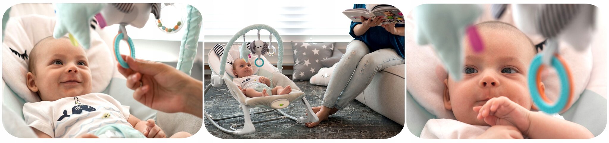 Supamoji kėdė su vibracija kūdikiams Nukido, grey/mint kaina ir informacija | Gultukai ir sūpynės | pigu.lt