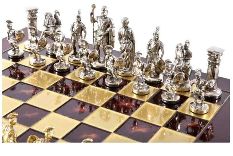Šachmatų žaidimas su auksiniais/sidabriniais šachmatais ir bronzine šachmatų lenta, 44x44 cm kaina ir informacija | Stalo žaidimai, galvosūkiai | pigu.lt