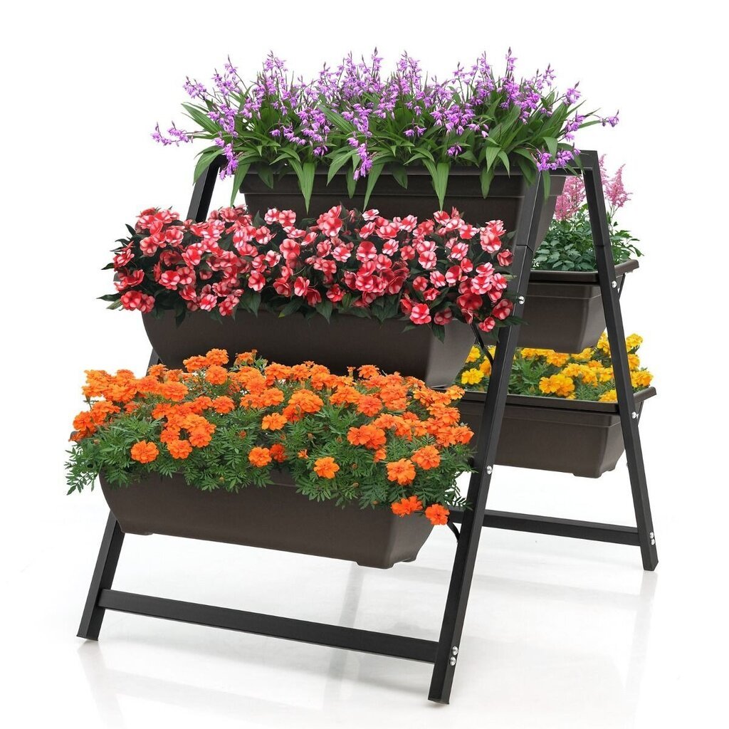 3 pakopų vertikalus gėlių stovas Costway, 65x92x79cm kaina ir informacija | Gėlių stovai, vazonų laikikliai | pigu.lt