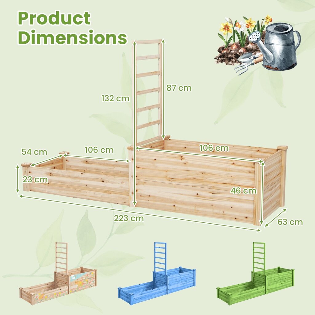 Pakelta sodo lysvė su grotelėmis ir 2 skyreliais Costway, 223 x 63 x 132 cm цена и информация | Šiltnamiai | pigu.lt