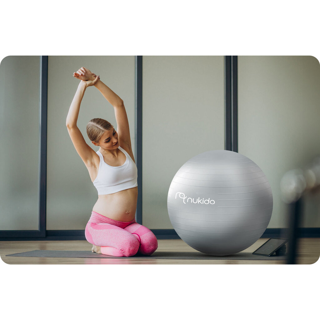 Aerobikos kamuolys Nukido, 65 cm, pilkas kaina ir informacija | Gimnastikos kamuoliai | pigu.lt