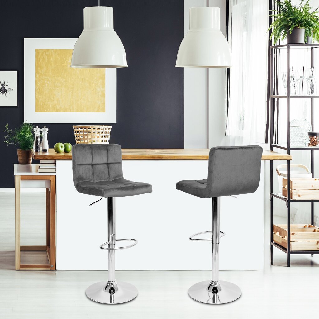 Baro kėdė eHokery Velvet, pilka kaina ir informacija | Virtuvės ir valgomojo kėdės | pigu.lt
