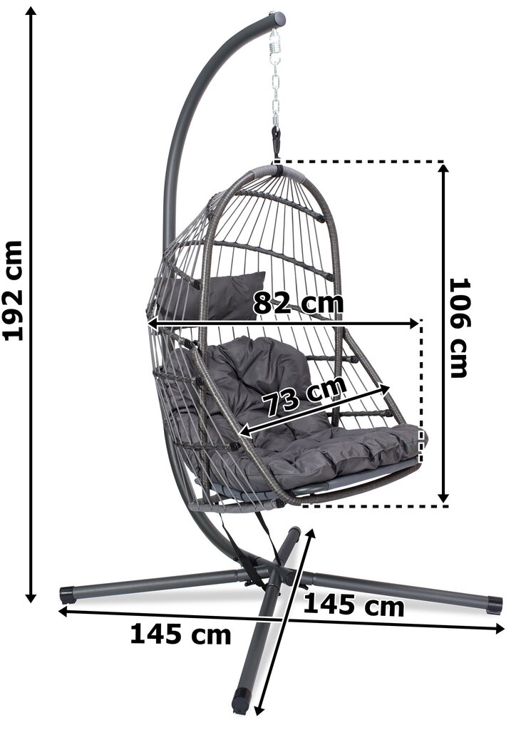 Pakabinamas krėslas Haiti, pilkas kaina ir informacija | Lauko kėdės, foteliai, pufai | pigu.lt