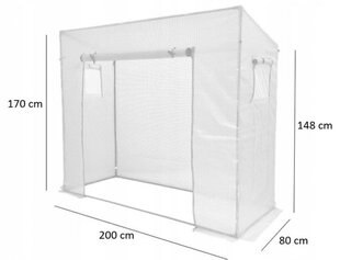 Теплица для выращивания томатов, 200 см. x 80 см. x 170/148 см., белая  цена и информация | Теплицы | pigu.lt