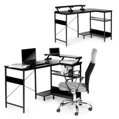 Компьютерный стол с 3 черными полками, угловой, 120 см. x 50 см. цена и информация | Компьютерные, письменные столы | pigu.lt