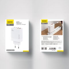 Dudao A65EU GaN network charger 2xUSB-A | 2xUSB-C PD 65W - white kaina ir informacija | Krovikliai telefonams | pigu.lt