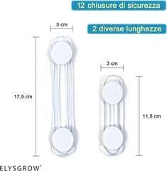 Spintelės stalčių saugumo lipni spyna 12 vnt., 2 dydžiai kaina ir informacija | Saugos varteliai, apsaugos | pigu.lt