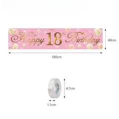 Girland baneris 18-ojo gimtadienio vakarėlio dekoracijos 180x40cm rožinės spalvos kaina ir informacija | Girliandos | pigu.lt