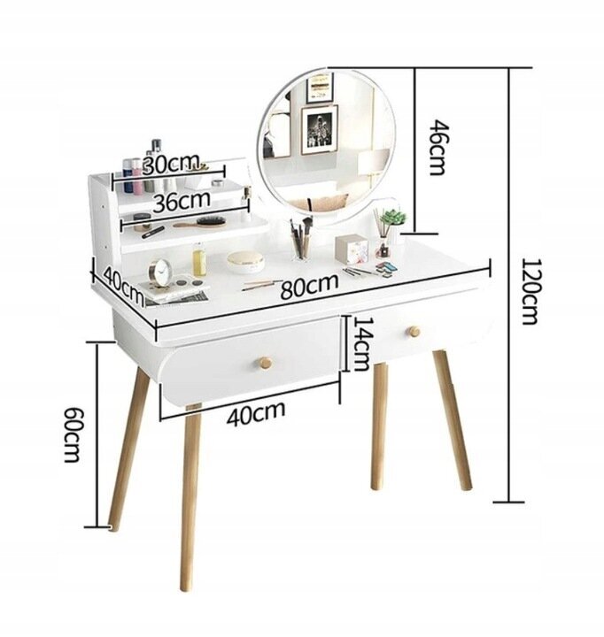 Kosmetinis staliukas Fluxar home FST023, 120x80cm, baltas kaina ir informacija | Kosmetiniai staliukai | pigu.lt