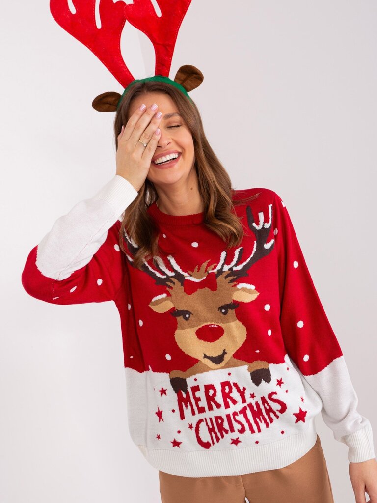 Kalėdinis megztinis moterims 659496325, raudonas/baltas kaina ir informacija | Megztiniai moterims | pigu.lt