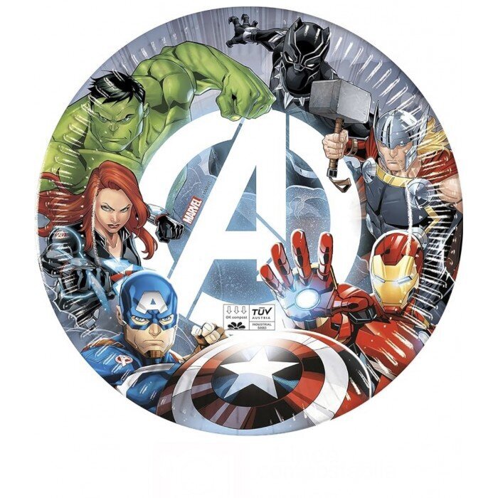 Lėkštutės Avengers-keršytojai, 23cm, 8 vnt. цена и информация | Vienkartiniai indai šventėms | pigu.lt