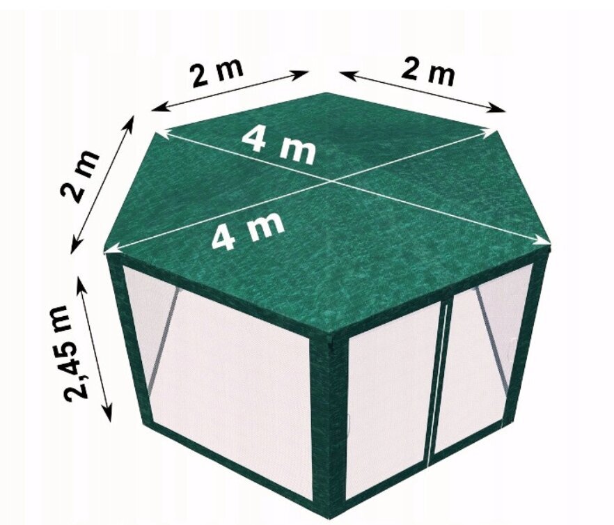 Šešiasienė lauko palapinė su tinklelio sienomis, 4x4x2.5cm, žalia kaina ir informacija | Palapinės | pigu.lt