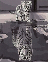 Tapyba pagal skaičius Katė ir tigras, 40x50cm kaina ir informacija | Tapyba pagal skaičius | pigu.lt