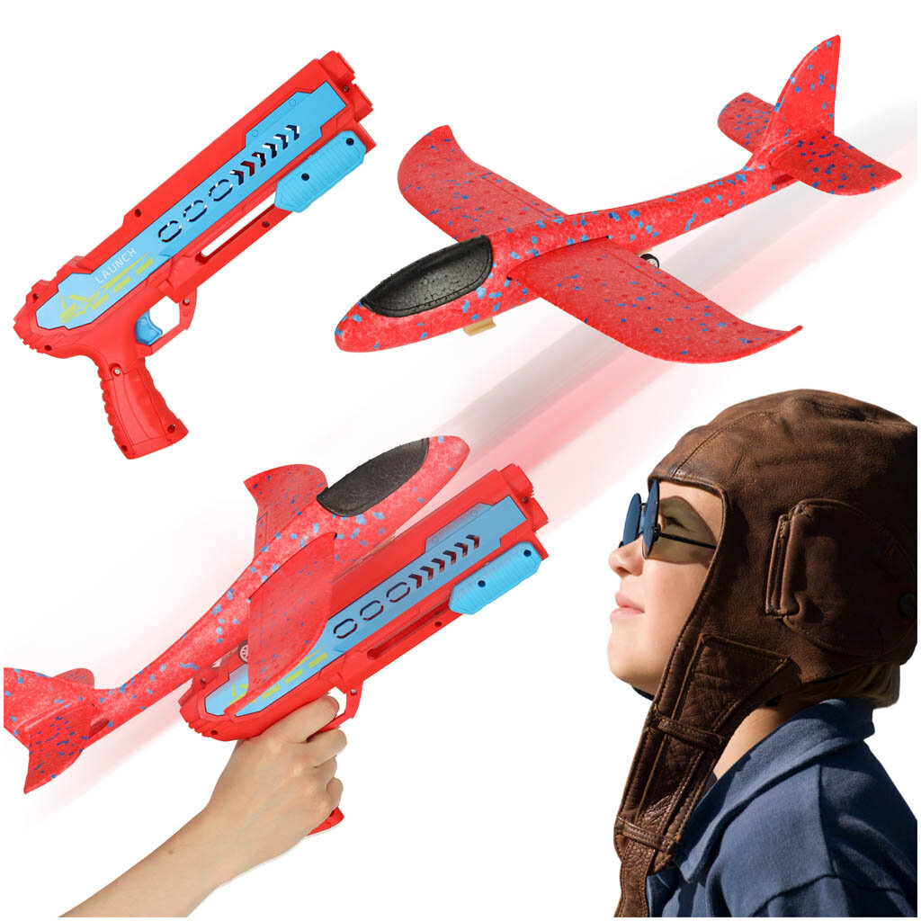 Automatinis lėktuvo paleidimo įrenginys vaikams, raudonas цена и информация | Žaislai berniukams | pigu.lt