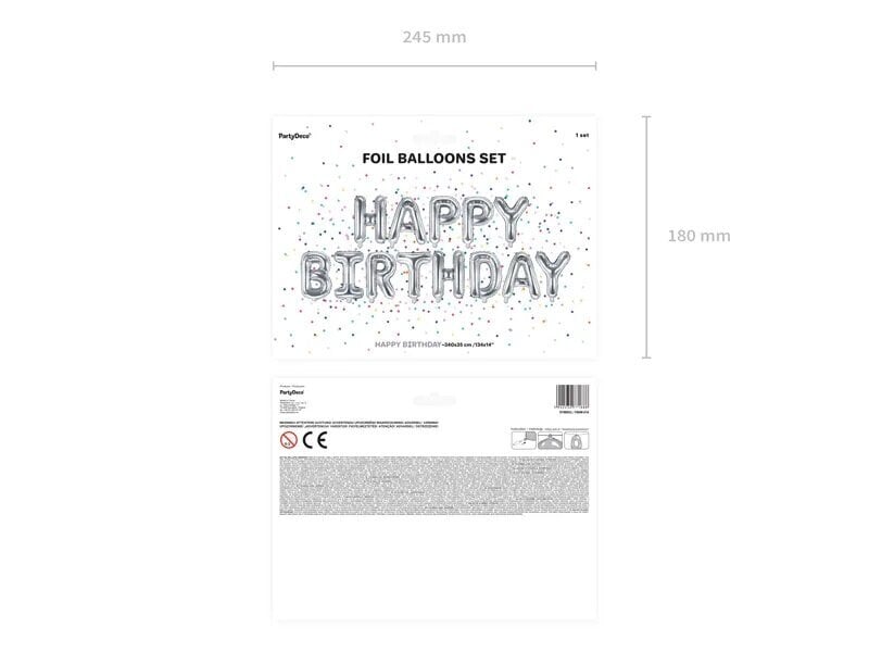 Folinis balionas Happy Birthday, 340cm x 35cm, sidabrinis цена и информация | Balionai | pigu.lt