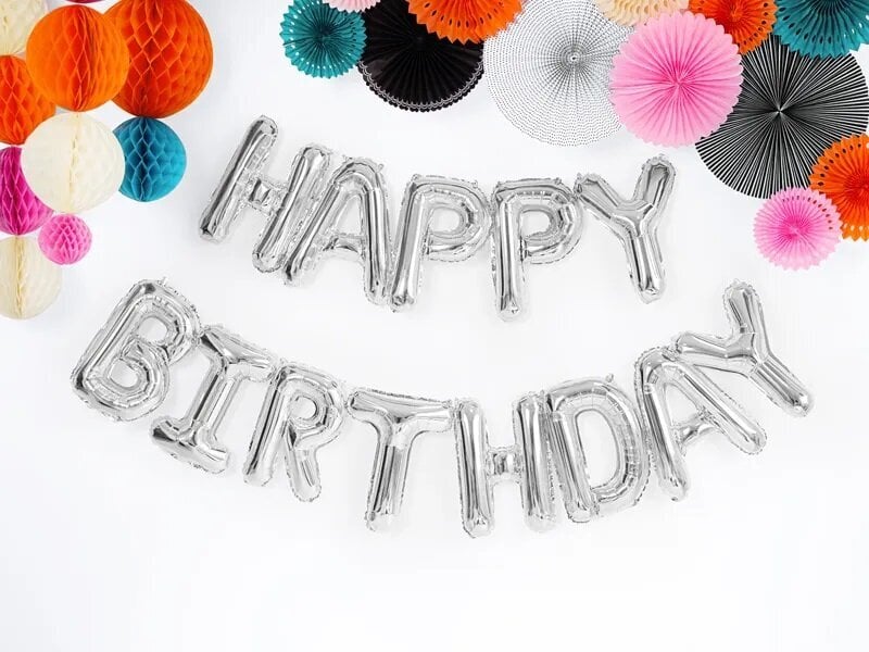 Folinis balionas Happy Birthday, 340cm x 35cm, sidabrinis цена и информация | Balionai | pigu.lt