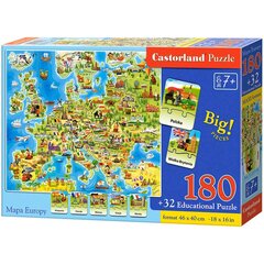Edukacinis galvosūkis - dėlionė Castorland Europos žemėlapis, 180 det. + 32 pav цена и информация | Пазлы | pigu.lt