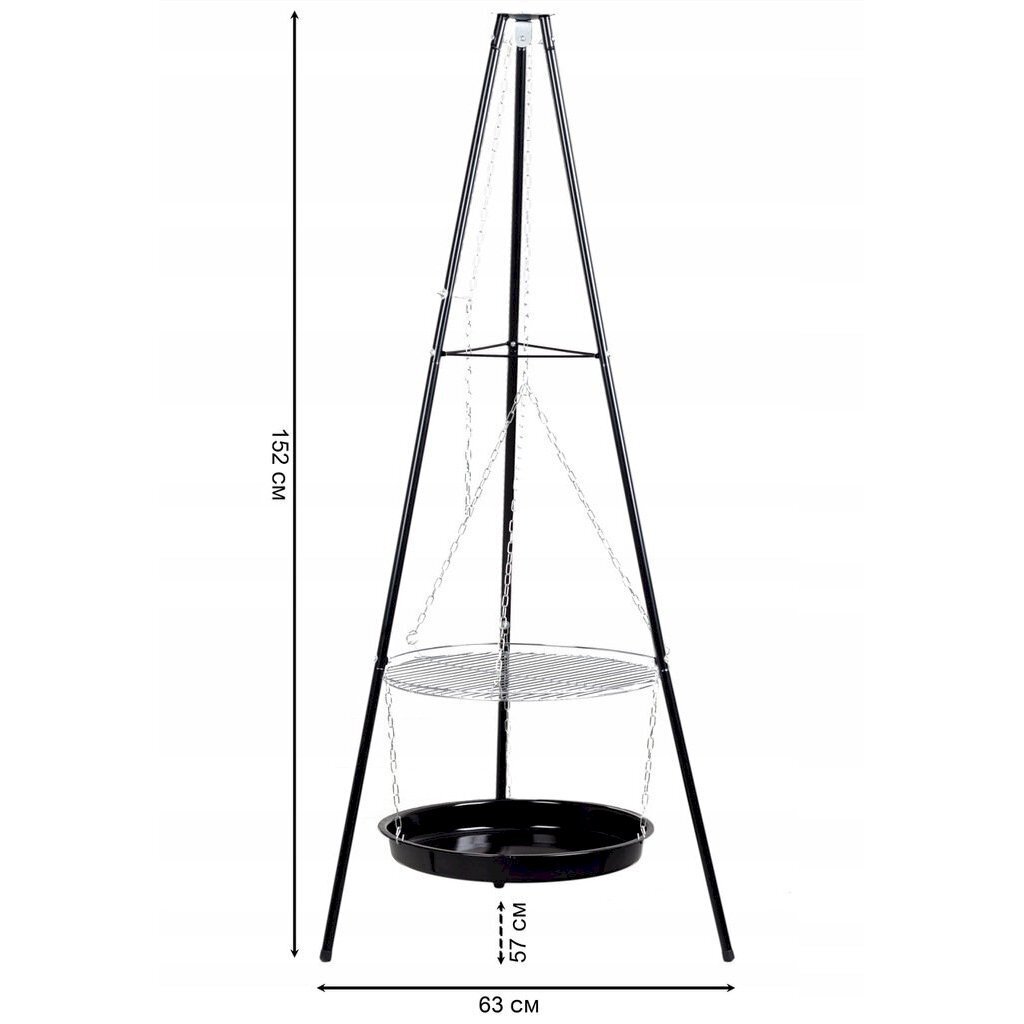 Sodo kepsninė su trikojo grotelėmis ModernHome, 57x63x152 cm, juoda kaina ir informacija | Kepsninės, griliai | pigu.lt