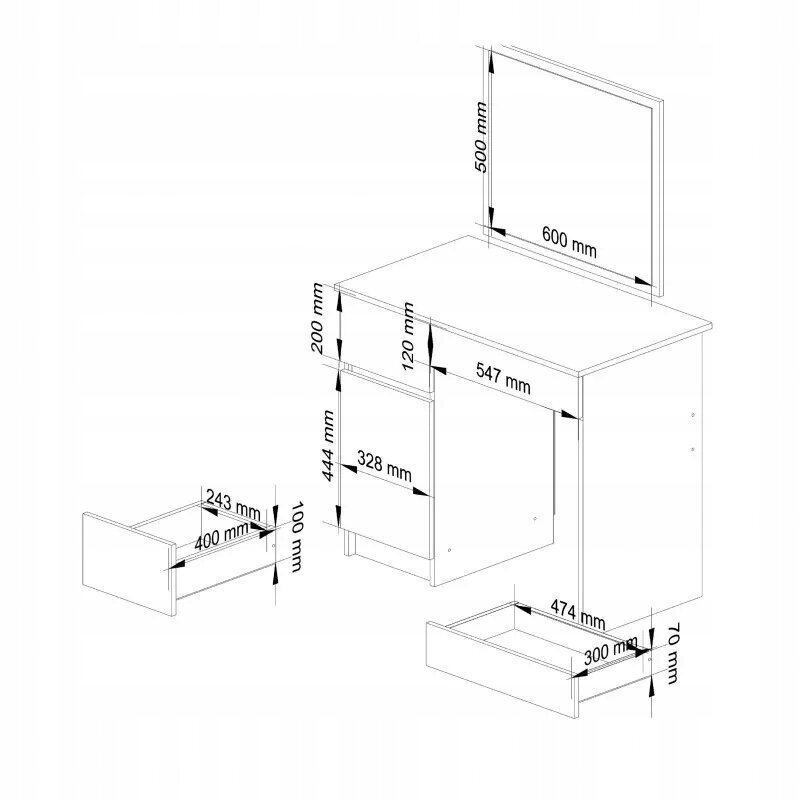 Kosmetinis staliukas Fluxar home FST035, 142x90 cm, baltas/juodas цена и информация | Kosmetiniai staliukai | pigu.lt