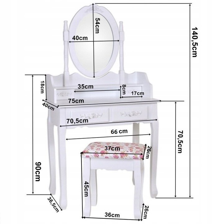 Kosmetinis staliukas Fluxar home FST024, 140x75cm, juodas цена и информация | Kosmetiniai staliukai | pigu.lt