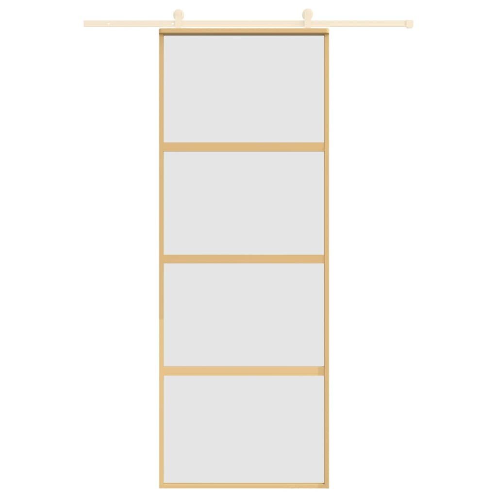 Stumdomos durys auksinės 76x205cm stiklas ir aliuminis 155181 kaina ir informacija | Vidaus durys | pigu.lt