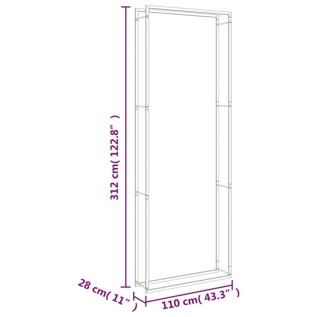 Stovas malkoms VidaXl, 110x28x312 cm, pilkas kaina ir informacija | Sodo nameliai, malkinės, pastogės | pigu.lt