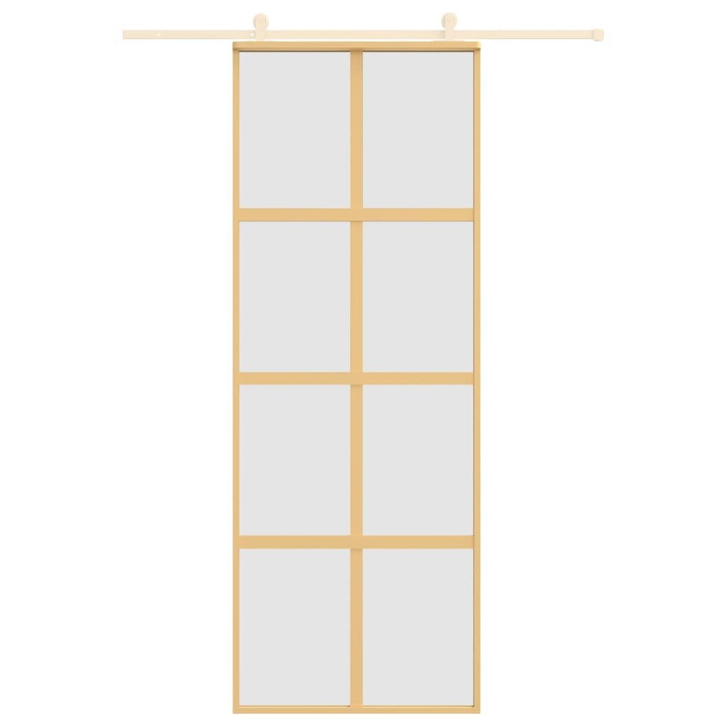 Stumdomos durys auksinės 76x205cm stiklas ir aliuminis 155187 kaina ir informacija | Vidaus durys | pigu.lt