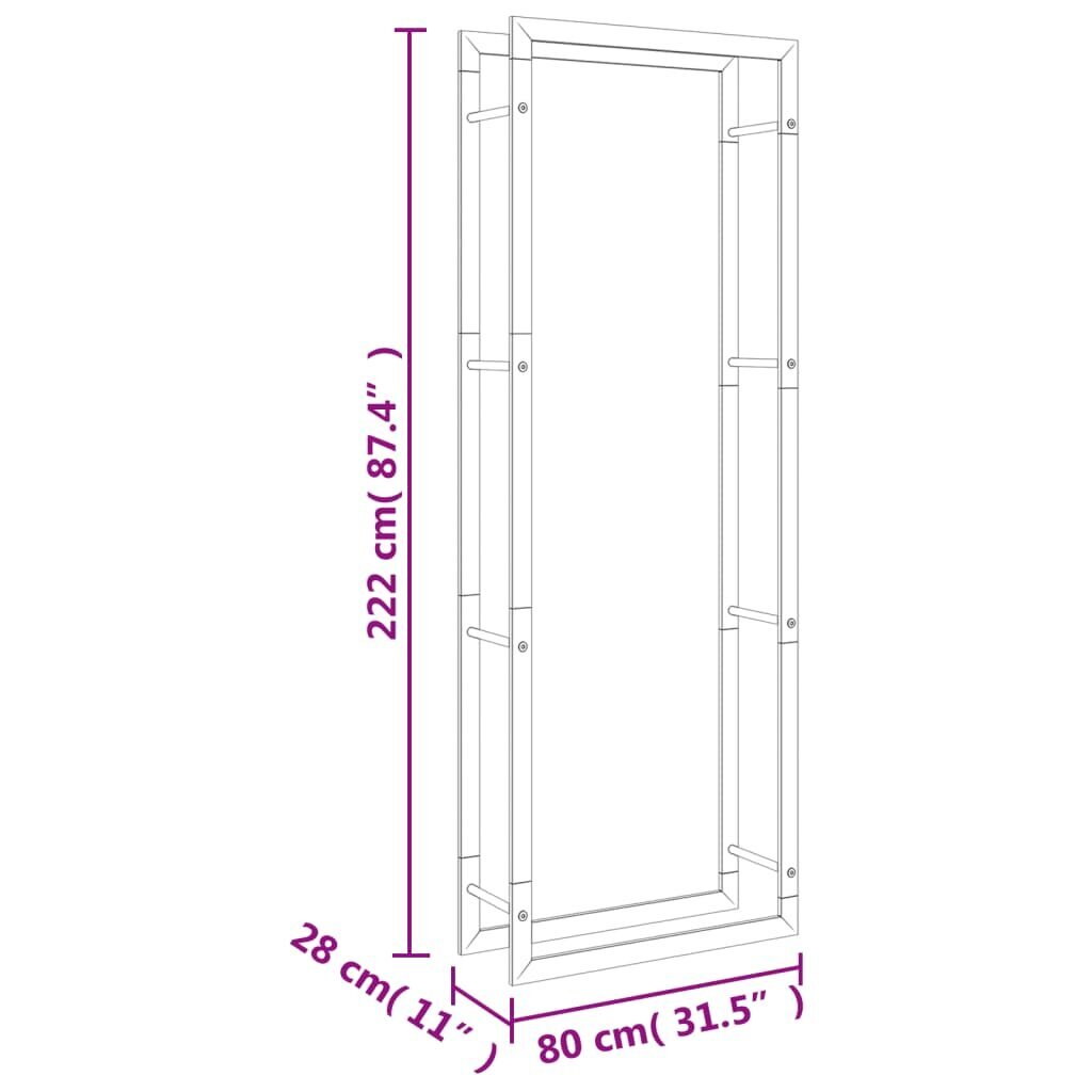 Stovas malkoms VidaXl, 80x28x222 cm, pilkas kaina ir informacija | Sodo nameliai, malkinės, pastogės | pigu.lt