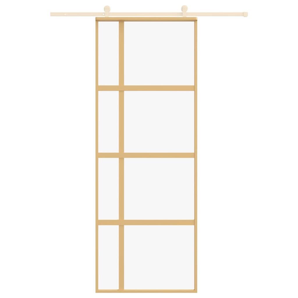 Stumdomos durys auksinės 76x205cm stiklas ir aliuminis 155190 kaina ir informacija | Vidaus durys | pigu.lt