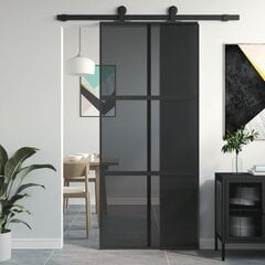 Stumdomos durys juodos 90x205cm grūdintas stiklas/aliuminis 155214 цена и информация | Межкомнатные двери | pigu.lt